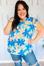 Load image into Gallery viewer, Tropical Breeze Floral Banded V Neck Flutter Sleeve Top in Turquoise
