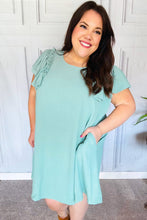 Load image into Gallery viewer, Out For The Day Crinkle Woven Ruffle Sleeve Dress in Sage
