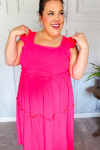 Load image into Gallery viewer, Lots To Love Smocked Flutter Sleeve Tiered Midi Dress in Fuchsia
