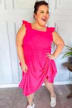 Load image into Gallery viewer, Lots To Love Smocked Flutter Sleeve Tiered Midi Dress in Fuchsia
