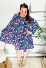 Load image into Gallery viewer, Feeling Joyful Bow Tie Babydoll Long Ruffle Sleeve Dress in Navy Floral
