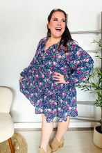 Load image into Gallery viewer, Feeling Joyful Bow Tie Babydoll Long Ruffle Sleeve Dress in Navy Floral
