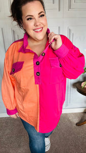 Feeling Bold Orange & Fuchsia Color Block Button Down Top