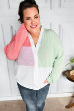 Load image into Gallery viewer, Cozy Up Coral &amp; Sage Two Tone Jacquard Knit Color Block Cardigan

