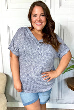 Load image into Gallery viewer, Weekend Ready Denim Banded V Neck Textured Slub Rib Top
