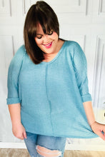 Load image into Gallery viewer, Just My Type Jacquard Hi-Low V Neck Sweater Top in Dusty Teal
