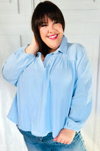 Load image into Gallery viewer, All Of Me Collared Notched Neckline Cotton Top in Blue
