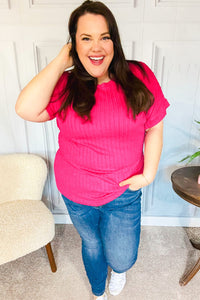 Be Your Best Cable Knit Dolman Short Sleeve Sweater Top in Fuchsia