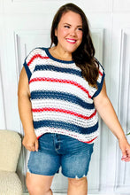 Load image into Gallery viewer, Holiday Ready Red White &amp; Blue Striped Crochet Top
