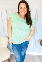 Load image into Gallery viewer, Hello Beautiful Two-Tone Wide Rib Ruffle Sleeve Top in Mint
