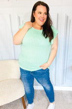 Load image into Gallery viewer, Hello Beautiful Two-Tone Wide Rib Ruffle Sleeve Top in Mint
