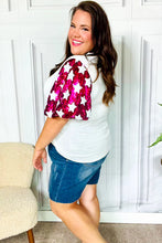 Load image into Gallery viewer, Feeling Patriotic White &amp; Magenta Star Sequin Puff Sleeve Top
