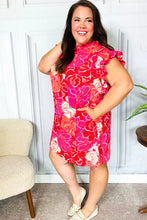 Load image into Gallery viewer, True Love Pink &amp; Red Floral Smocked Ruffle Sleeve Dress

