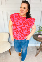 Load image into Gallery viewer, All The Frills Floral Smocked Ruffle Sleeve Top in Red &amp; Fuchsia

