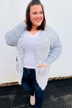 Load image into Gallery viewer, Leading Lady Slate Blue Two Tone Fuzzy Soft Brushed Cardigan
