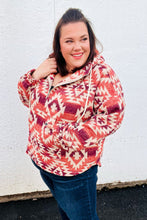 Load image into Gallery viewer, Fall For You Rust &amp; Burgundy Aztec Half Zip High Neck Hoodie
