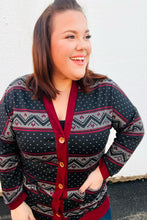 Load image into Gallery viewer, Classic Burgundy Holiday Print Button Cardigan
