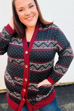 Load image into Gallery viewer, Classic Burgundy Holiday Print Button Cardigan
