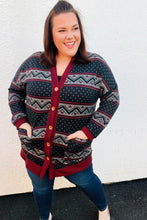 Load image into Gallery viewer, Classic Burgundy Holiday Print Button Cardigan
