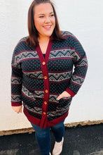 Load image into Gallery viewer, Classic Burgundy Holiday Print Button Cardigan
