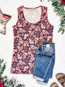 Luxe Crew Tank - Navy Floral Mix | Women's Tank Top