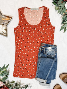 Luxe Crew Tank Top - Micro Rust Floral