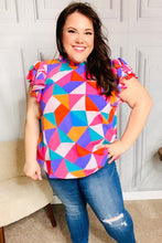 Load image into Gallery viewer, Feeling Bold Multicolor Geo Print Mock Neck Flutter Sleeve Top
