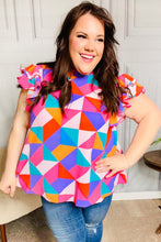 Load image into Gallery viewer, Feeling Bold Multicolor Geo Print Mock Neck Flutter Sleeve Top
