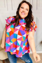 Load image into Gallery viewer, Feeling Bold Multicolor Geo Print Mock Neck Flutter Sleeve Top
