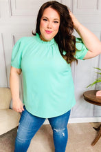 Load image into Gallery viewer, Follow Me Mint Frill Mock Neck Woven Top
