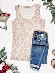 Luxe Crew Tank Top - Tan Floral