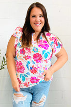 Load image into Gallery viewer, Hello Beautiful Ivory Floral Sequin Print Frill Notch Neck Top
