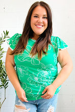 Load image into Gallery viewer, Follow Me Floral Ric Rac Trim Flutter Sleeve Top in Emerald
