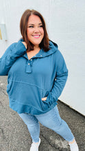 Load image into Gallery viewer, Cozy Up Teal French Terry Snap Button Hoodie
