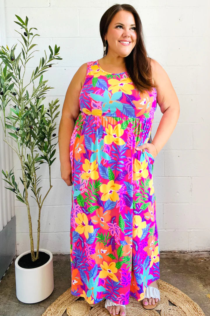 Diva Dreams Multicolor Tropical Floral Fit & Flare Maxi Dress