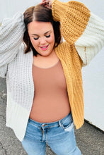 Load image into Gallery viewer, Face The Day Camel Color Block Chunky Knit Cardigan
