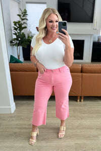 Lisa High Rise Control Top Wide Leg Crop Judy Blue Jeans in Pink