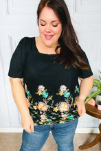 Load image into Gallery viewer, Glamorous Black Floral Embroidery &amp; Lace Smocked Top
