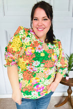 Load image into Gallery viewer, All For You Green Floral Print Frill Smocked Top
