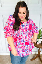 Load image into Gallery viewer, Feeling Femmi Pink &amp; Fuchsia Floral Peplum Woven Top
