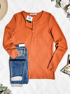 Harper Long Sleeve Henley Top - Pumpkin