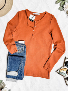 Harper Long Sleeve Henley Top - Pumpkin