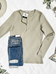 Harper Long Sleeve Henley Top - Olive