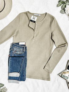 Harper Long Sleeve Henley Top - Olive