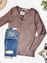 Load image into Gallery viewer, Harper Long Sleeve Henley Top - Mocha
