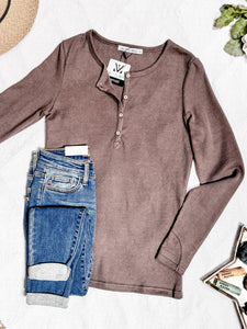 Harper Long Sleeve Henley Top - Mocha