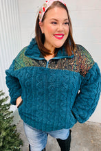 Load image into Gallery viewer, Going With You Teal Sequin &amp; Sherpa Half Zip Pullover
