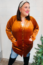 Load image into Gallery viewer, Comfy Glam Velvet Button Down Tunic Top in Rust
