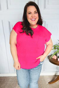 Best In Bold Dolman Ribbed Knit Sweater Top in Hot Pink