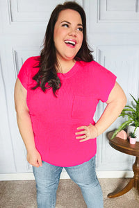 Best In Bold Dolman Ribbed Knit Sweater Top in Hot Pink